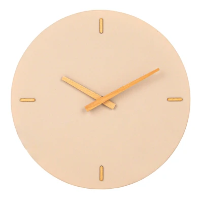 Hello Honey® 12" Beige & Natural Round Stoneware & Wood Wall Clock