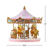 12" Animated & Musical Pink Crystal Carousel