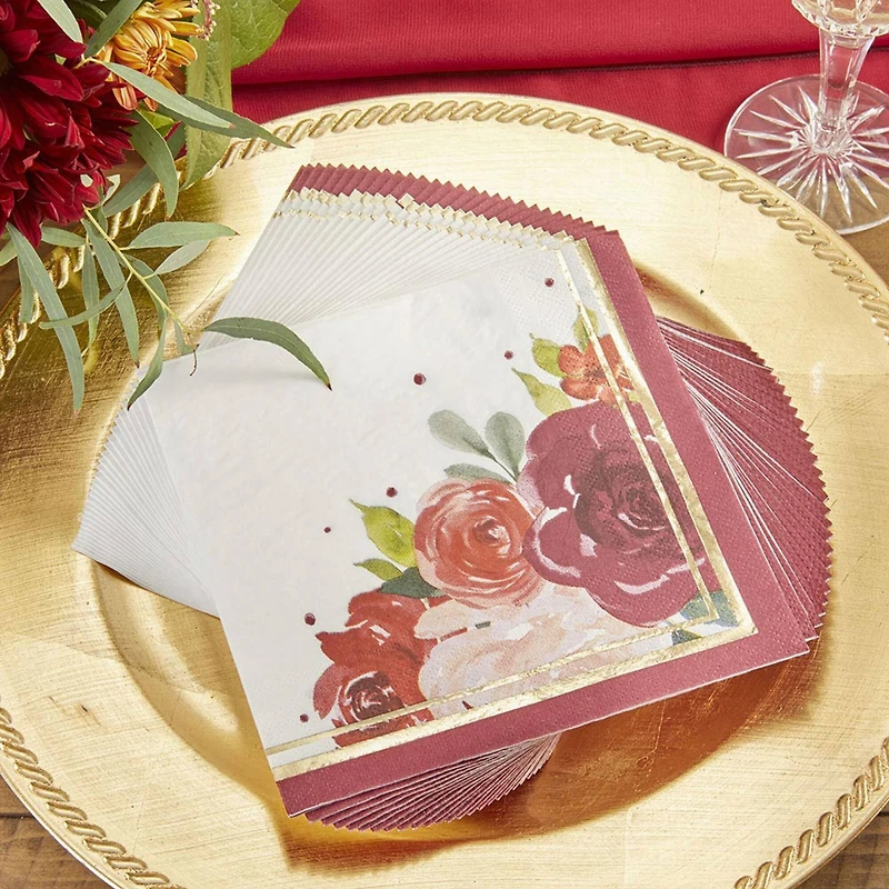 Kate Aspen® Burgundy Blush Floral 2 Ply Paper Napkins, 120ct.