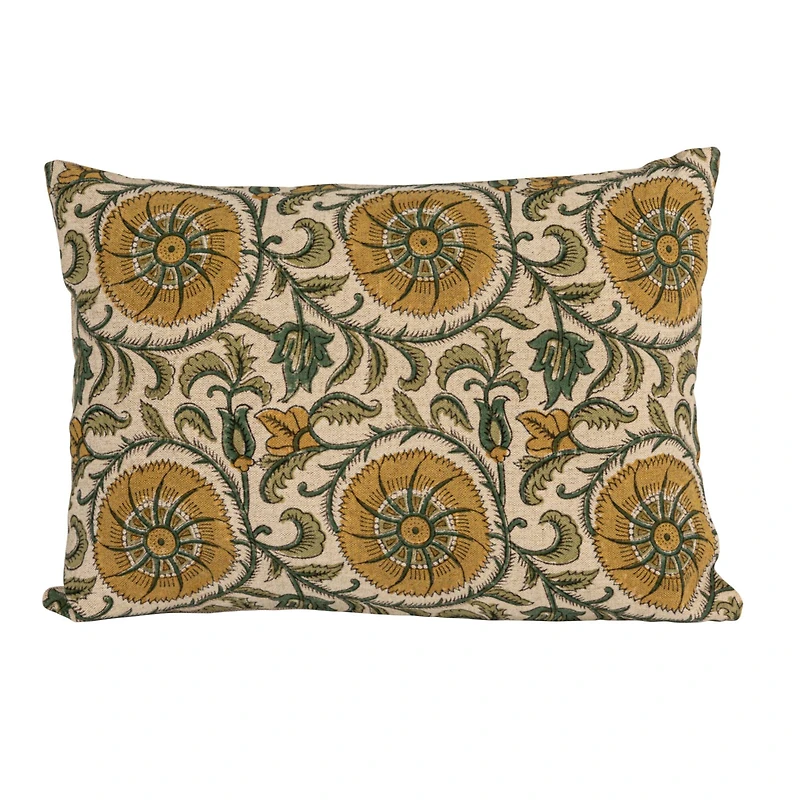 Hello Honey® 20" x 14" Green & Yellow Verdant Charm Linen Lumbar Pillow