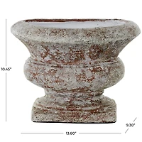 10.5" Brown Ceramic Antique Style Textured Wide Vase with Copper Accents