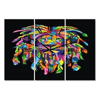 Designart Lion Rasta Oversized Modern 3 Panel Wall Clock