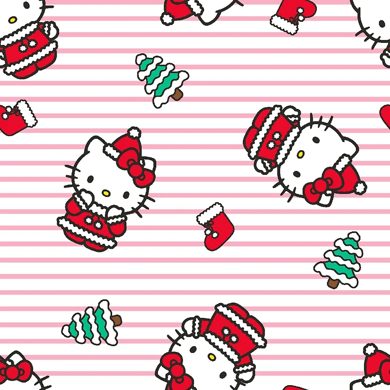 Hello Kitty® Christmas Stripes Cotton Fabric