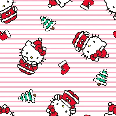 Hello Kitty® Christmas Stripes Cotton Fabric