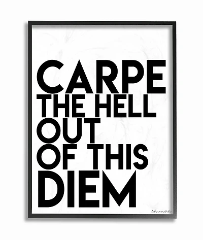 Stupell Industries Carpe Hell Out Of This Diem Typography Black Framed Wall Art