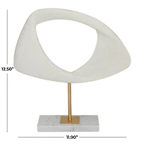 13" White Cut-Out Abstract Sculpture with Marble Stand