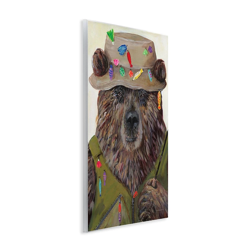 Stupell Industries Fisherman Outfit Brown Grizzly Bear Fishing Pole Wall Plaque Art