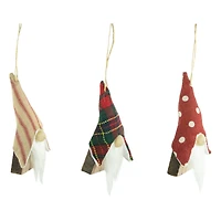 Set of 3 Wooden Gnomes Christmas Ornaments 4"