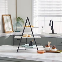 23" White Marble & Iron Contemporary 3-Tier Tray Stand