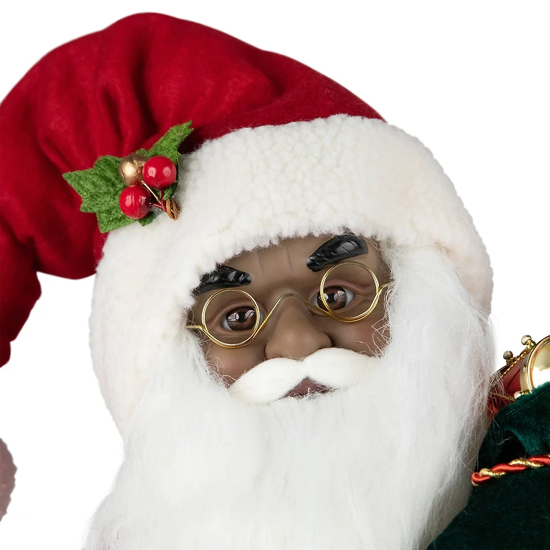 African American Animated and Musical Santa Claus with Candle Christmas Figure - 2'