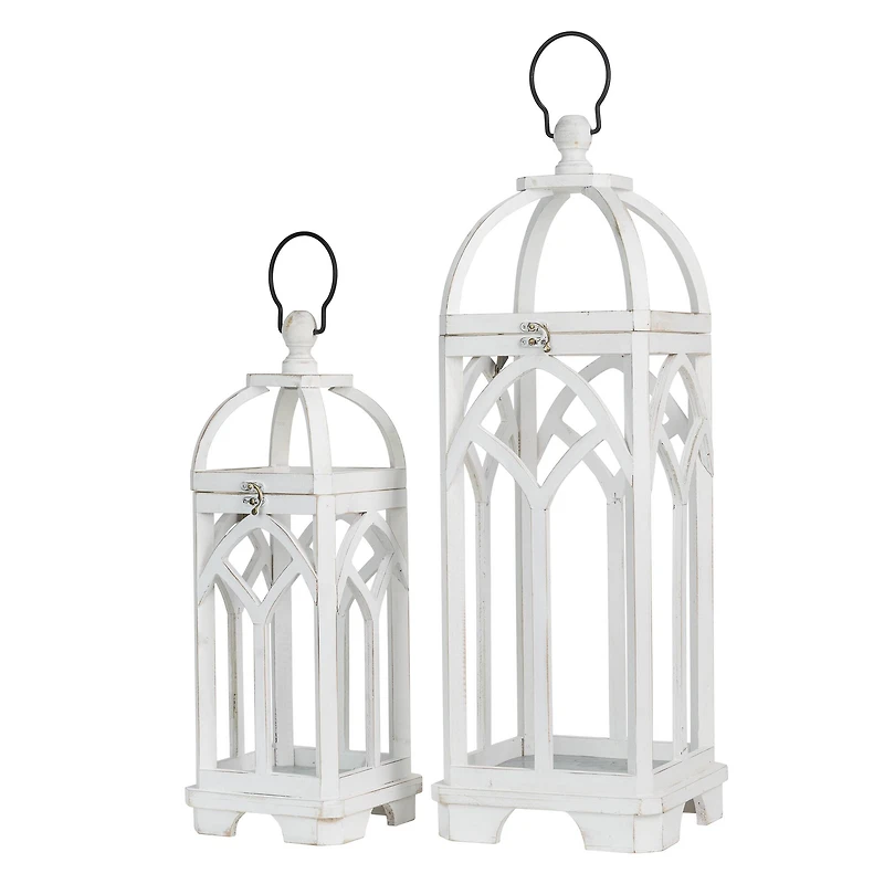 Glitzhome® Wash White Farmhouse Wooden Church Window Frame Lanterns, 2ct.