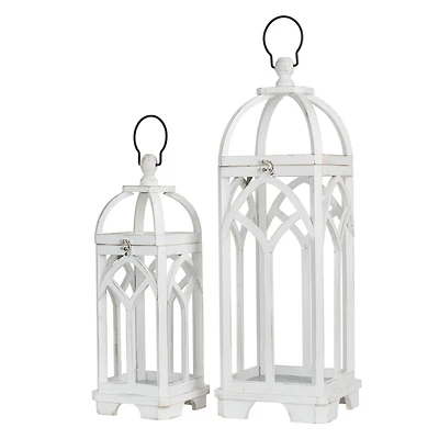 Glitzhome® Wash White Farmhouse Wooden Church Window Frame Lanterns, 2ct.