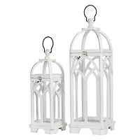 Glitzhome® Wash White Farmhouse Wooden Church Window Frame Lanterns, 2ct.