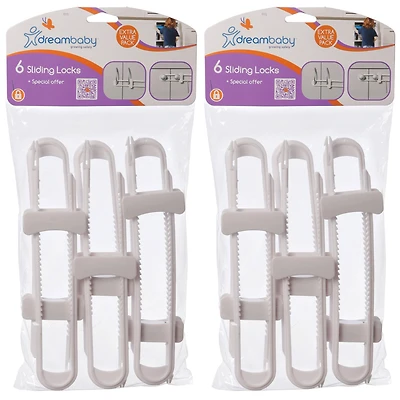 Dreambaby® White Cabinet Sliding Locks, 2 Packs of 6