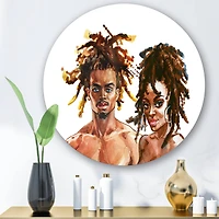 Designart - Portrait of Afro American Couple - Modern Metal Circle Wall Art