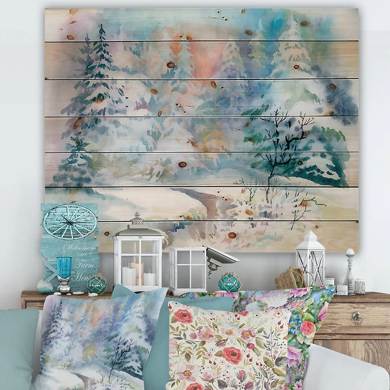 Designart - Winter Landscape With Snowy River I