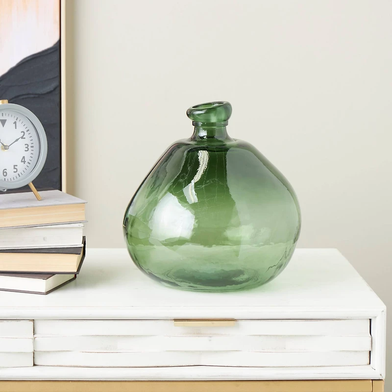 Green Recycled Glass Handmade Wide Ombre Spanish Bottle Vase