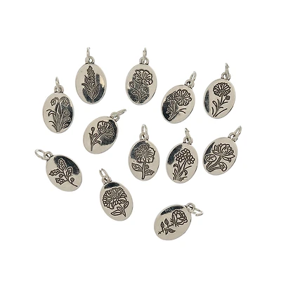 Crystal Lane DIY Silver Birth Flower Charms, 12ct.