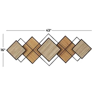 Brown Bamboo Wood Geometric Overlapping Diamond Home Wall Decor with Metal Wire