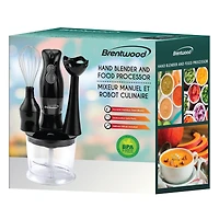 Brentwood Black 2-Speed Hand Blender & Food Processor with Balloon Whisk