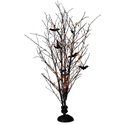 4.2ft. Pre-Lit LED Black Bamboo Halloween Tree