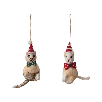 Hello Honey® Handmade Wool Felt Cat Ornament Set with Hat, Bow Tie & Embroidery