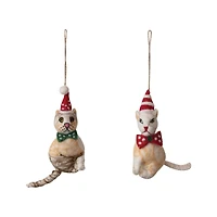 Hello Honey® Handmade Wool Felt Cat Ornament Set with Hat, Bow Tie & Embroidery
