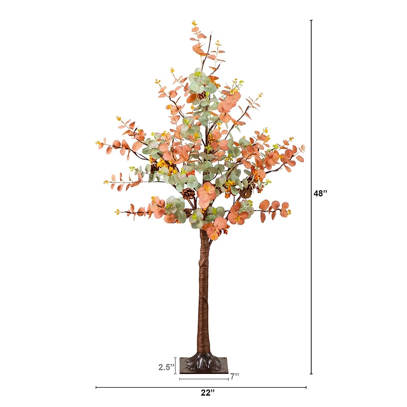 4ft. Pre-Lit Autumn Eucalyptus Artificial Fall Tree with Pinecones, Berries and 60 Warm White LED Lights
