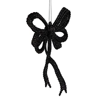 Set of 4 Black Glitter Bowtie Christmas Ornaments 6"