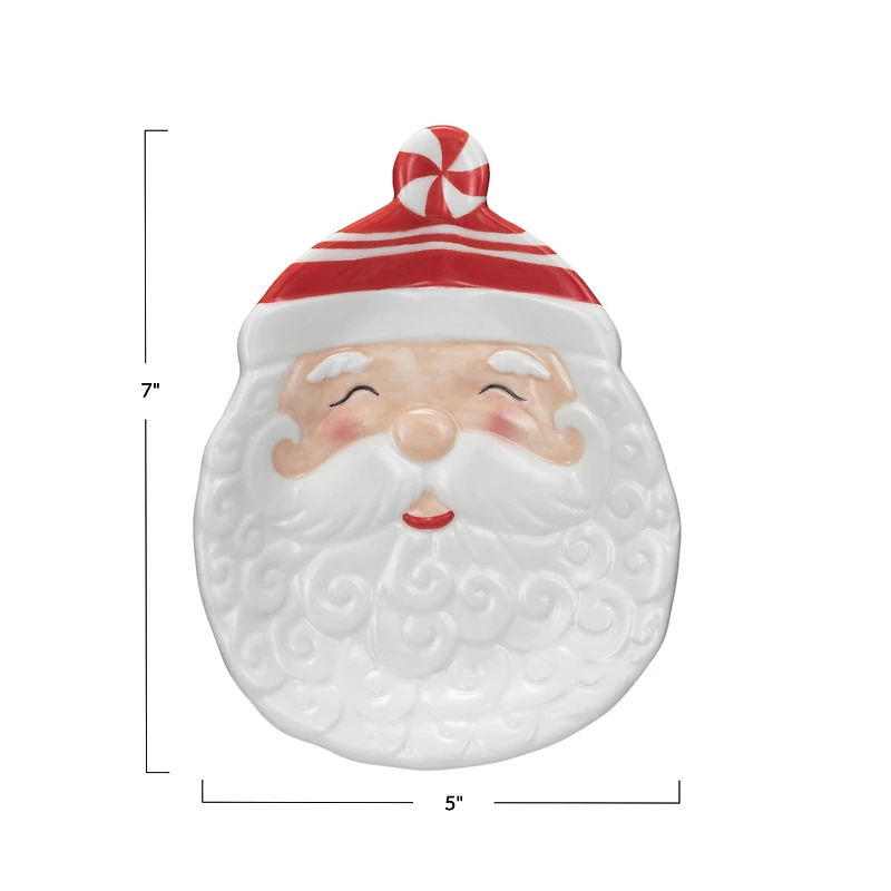 Hello Honey® 7" White & Red Hand-Painted Ceramic Santa Shaped Plate