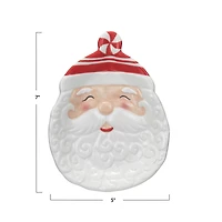 Hello Honey® 7" White & Red Hand-Painted Ceramic Santa Shaped Plate