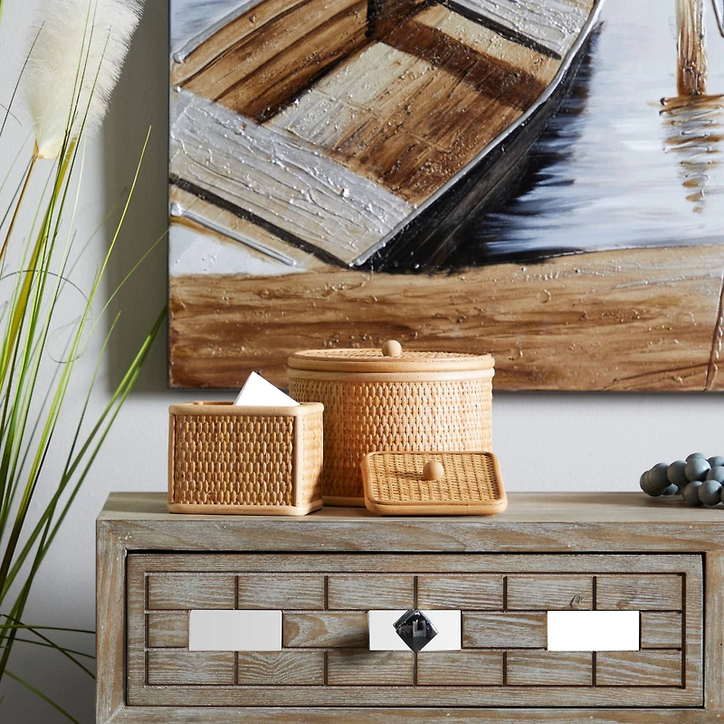 Novogratz Brown Rattan Storage Box Set