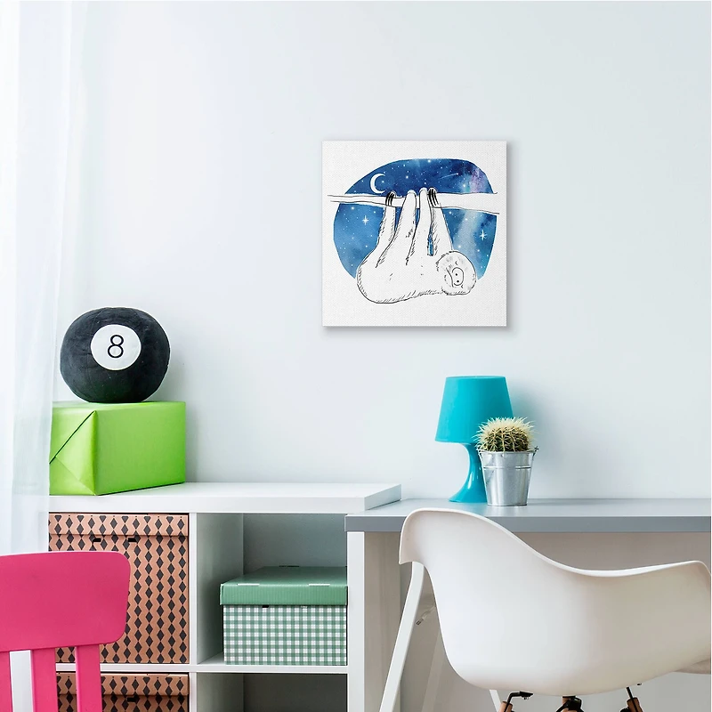 Stupell Industries Sloth Hanging Under Blue Night Starry Sky Canvas Wall Art
