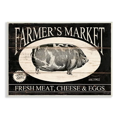 Stupell Industries Farmer's market Est. 1902 Vintage Sign Farm Pig Wall Plaque