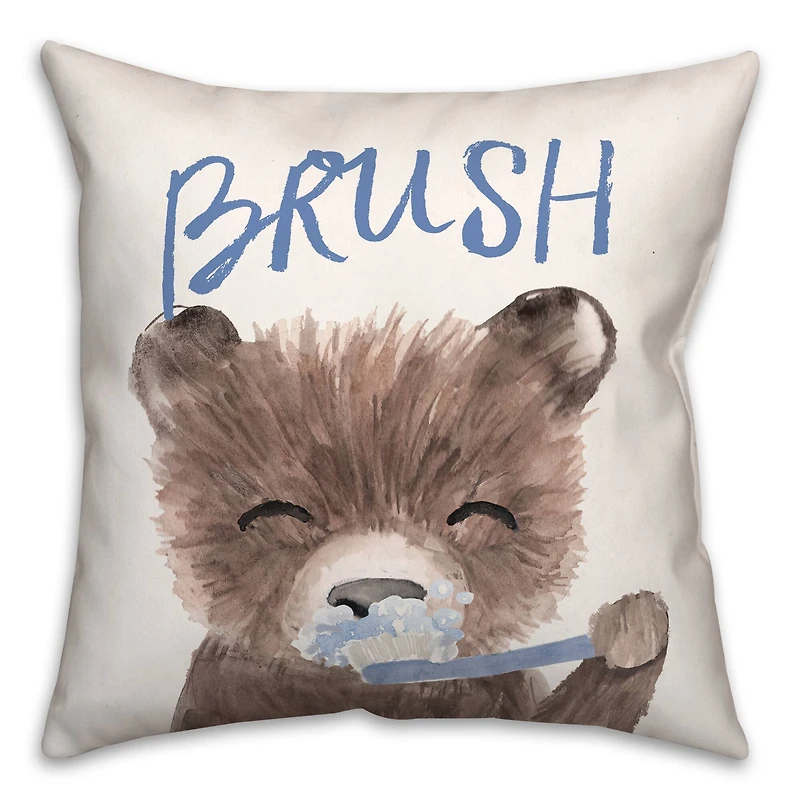 Bear Brushing Teeth 18" x 18" Indoor/Outdoor Pillow