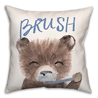 Bear Brushing Teeth 18" x 18" Indoor/Outdoor Pillow