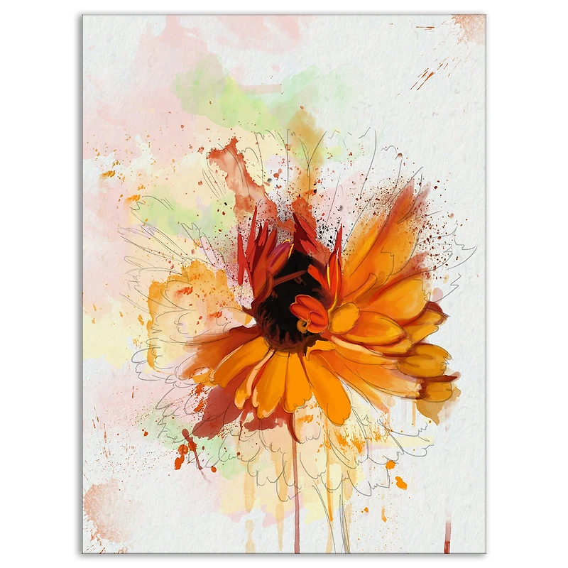 Designart - Sunflower Drawing with Paint Splashes
