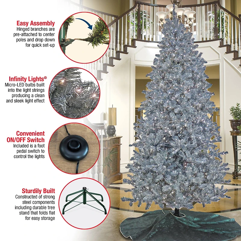 9ft. Pre-Lit Matte Silver Metallic Evergreen Artificial Christmas Tree