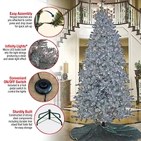 9ft. Pre-Lit Matte Silver Metallic Evergreen Artificial Christmas Tree