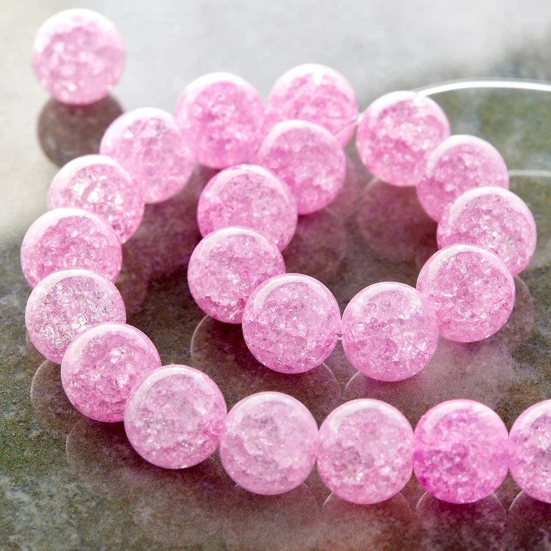 12 Pack: Pink Crackled Quartz Round Beads, 8mm by Bead Landing™