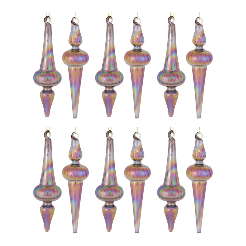 12ct. 6" Iridescent Glass Finial Drop Ornaments
