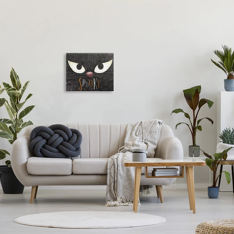 Stupell Industries Spooky Halloween Black Cat Eyes Canvas Wall Art