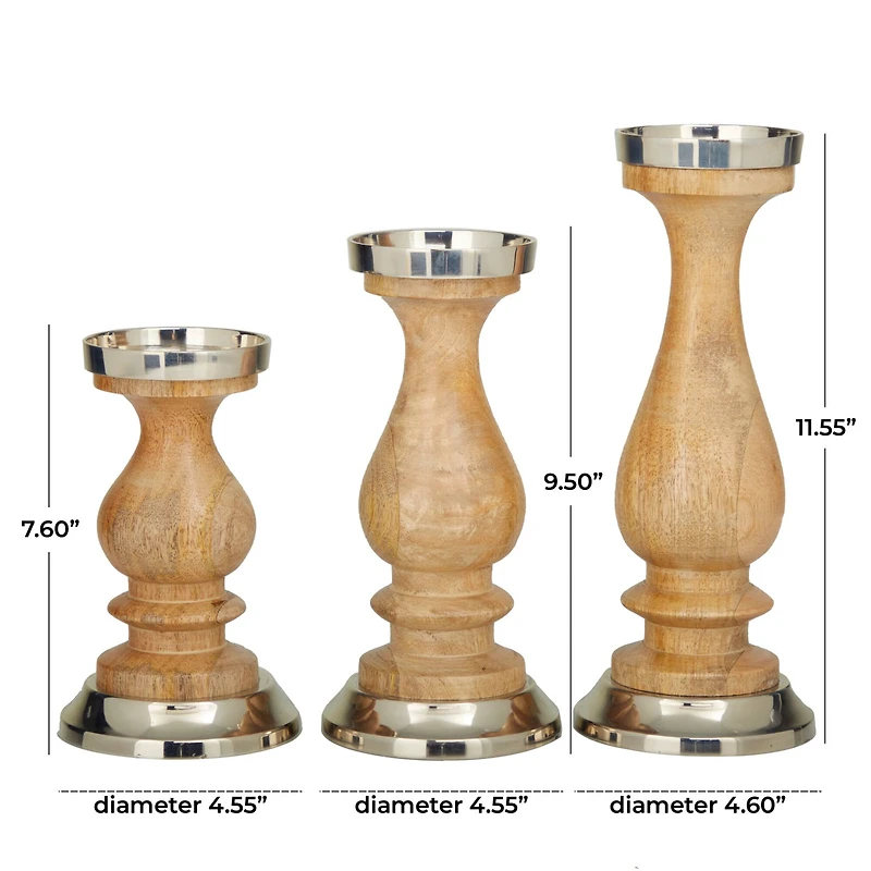 Silver Wood Candle Holder Set