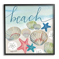 Stupell Industries Beach Calligraphy Seashells Clams Starfish Ocean Foam Framed Giclee Art