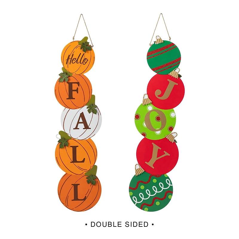 Glitzhome® 41.75" Fall and Christmas Double-Sided Wooden Pumpkin and Ornament Porch Sign