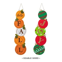 Glitzhome® 41.75" Fall and Christmas Double-Sided Wooden Pumpkin and Ornament Porch Sign