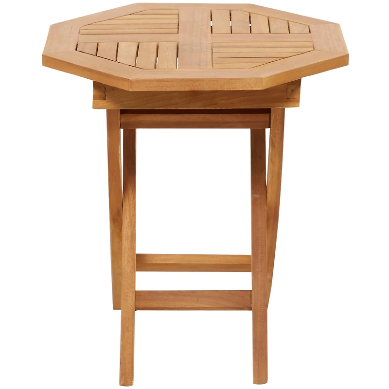 20" Brown Teak Wood Slatted Outdoor Accent Table