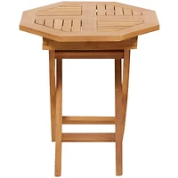 20" Brown Teak Wood Slatted Outdoor Accent Table