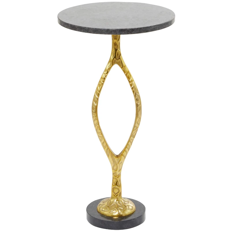 Gold Aluminum Pedestal Base Accent Table with Black Marble Top 13" x 13" x 25"