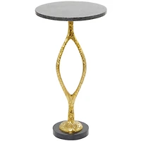 Gold Aluminum Pedestal Base Accent Table with Black Marble Top 13" x 13" x 25"